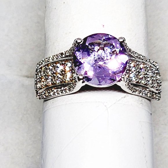 AAA Rose De France Amethyst & Zircon bridge ring in Plat/925SS 3.25 tcw size 8 - Picture 4 of 6